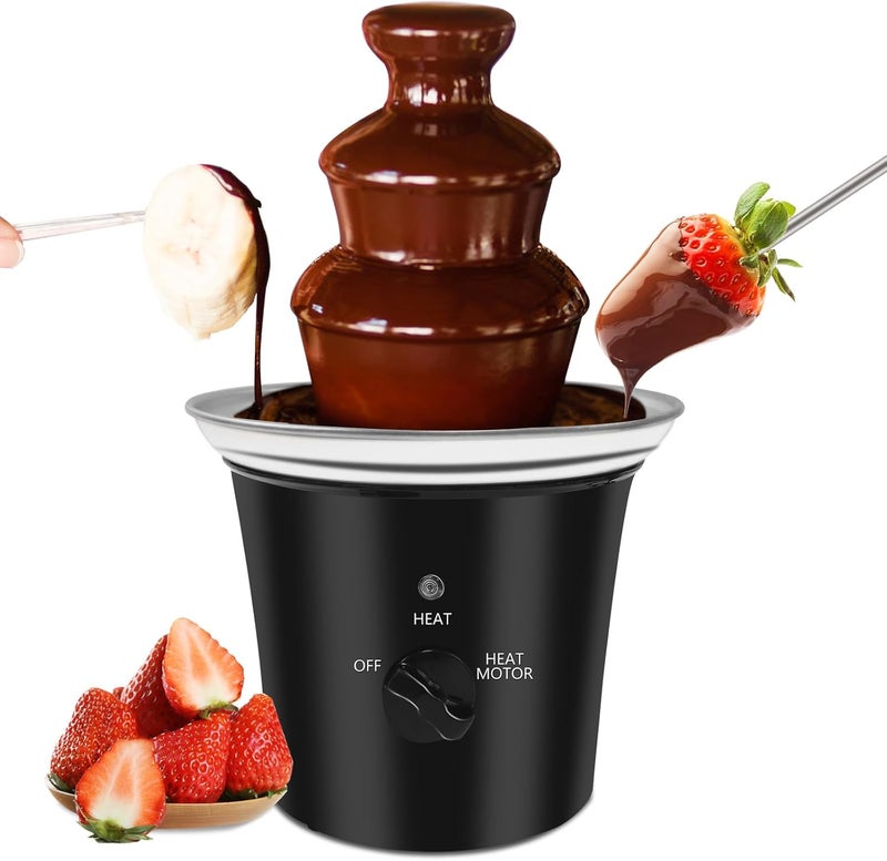 ZEVELOO آلة نافورة الشوكولاتة الصغيرة آلة كهربائية صغيرة ل fondue الشوكولاتة للحفلات للحلويات والزبدة والجبن (أسود) - Image 1